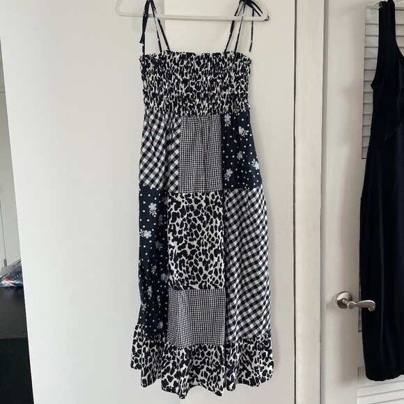 Sandy Liang for Target Patchwork Print Dress Black White Cotton Pockets Size S - Picture 1 of 7